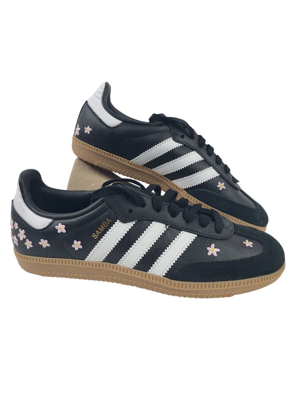 NEW Adidas Samba OG J Kids Shoes Black/White Floral Embroidery US Size 4